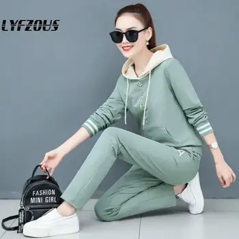 

Spring Two 2 Piece Set Women Tracksuit Letter Embroidery Hoodies Sweatshirt + Pant Sport Suits 2pcs pants sets Clothes For Woman