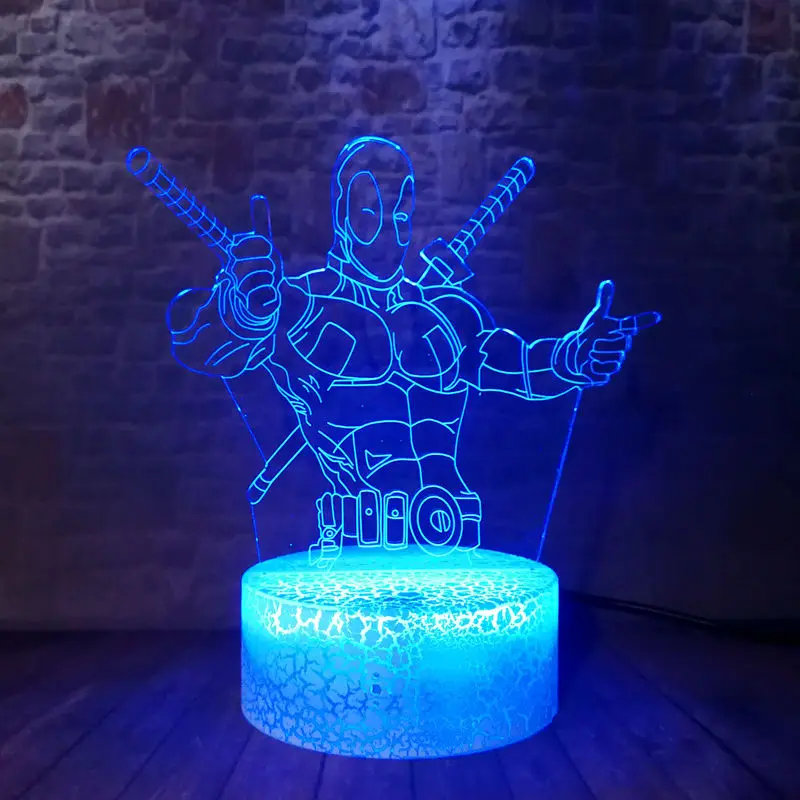 С изображением дедпула из комиксов Марвел Figuras Juguetes 3D светодиодный ночной Светильник Красочные Изменение светильник “Дэдпул”, доступные в движущиеся и игрушечные фигурки