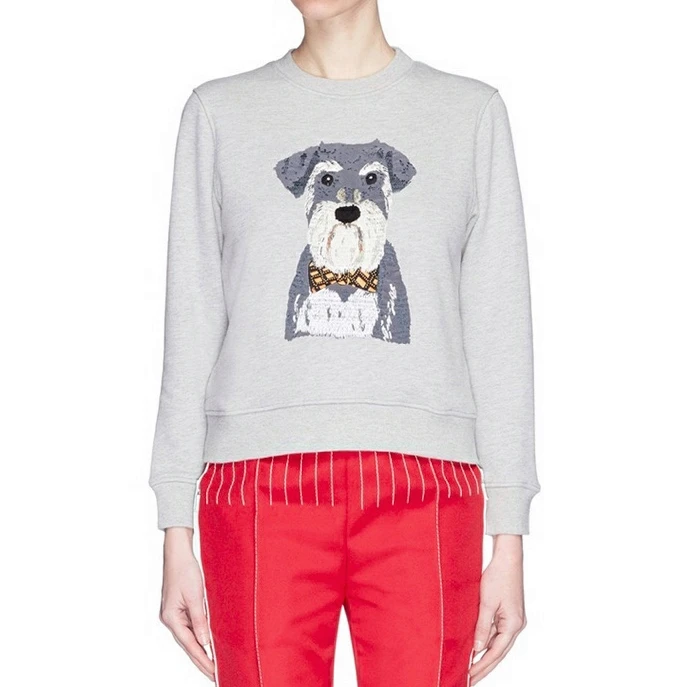 Schnauzer/Beagle/Шиба/Бульдог вышивка толстовка звезда/шарик/жемчуг украшенный флок свитер иллюстрация животных пуловеры