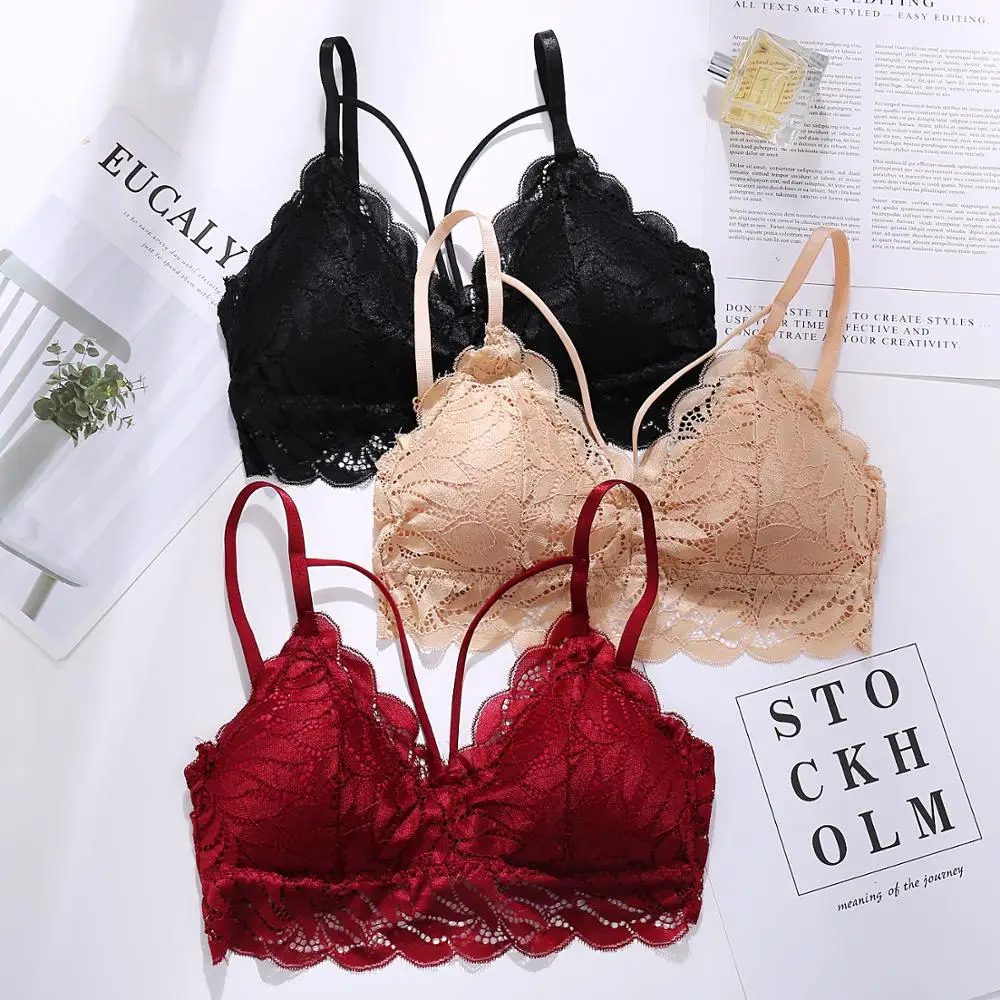 

Adjustable Shoulder Crop Top Deep V Lace Bra Flower Tank Top Bra Sexy Lace Floral Crochet Vest Full Lace Decroation