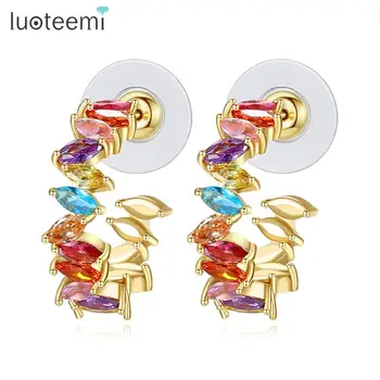 

LUOTEEMI Rainbow Color Cubic Zirconia Stud Earrings for Women Wedding Party Multicolor Earrings Fashion Jewelry Brincos