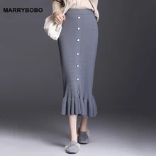 Женский длинный свитер, юбка, зима, плиссированные юбки миди с оборками, Женская Повседневная, необычная, высокая талия, вязаная, теплая, элегантная юбка