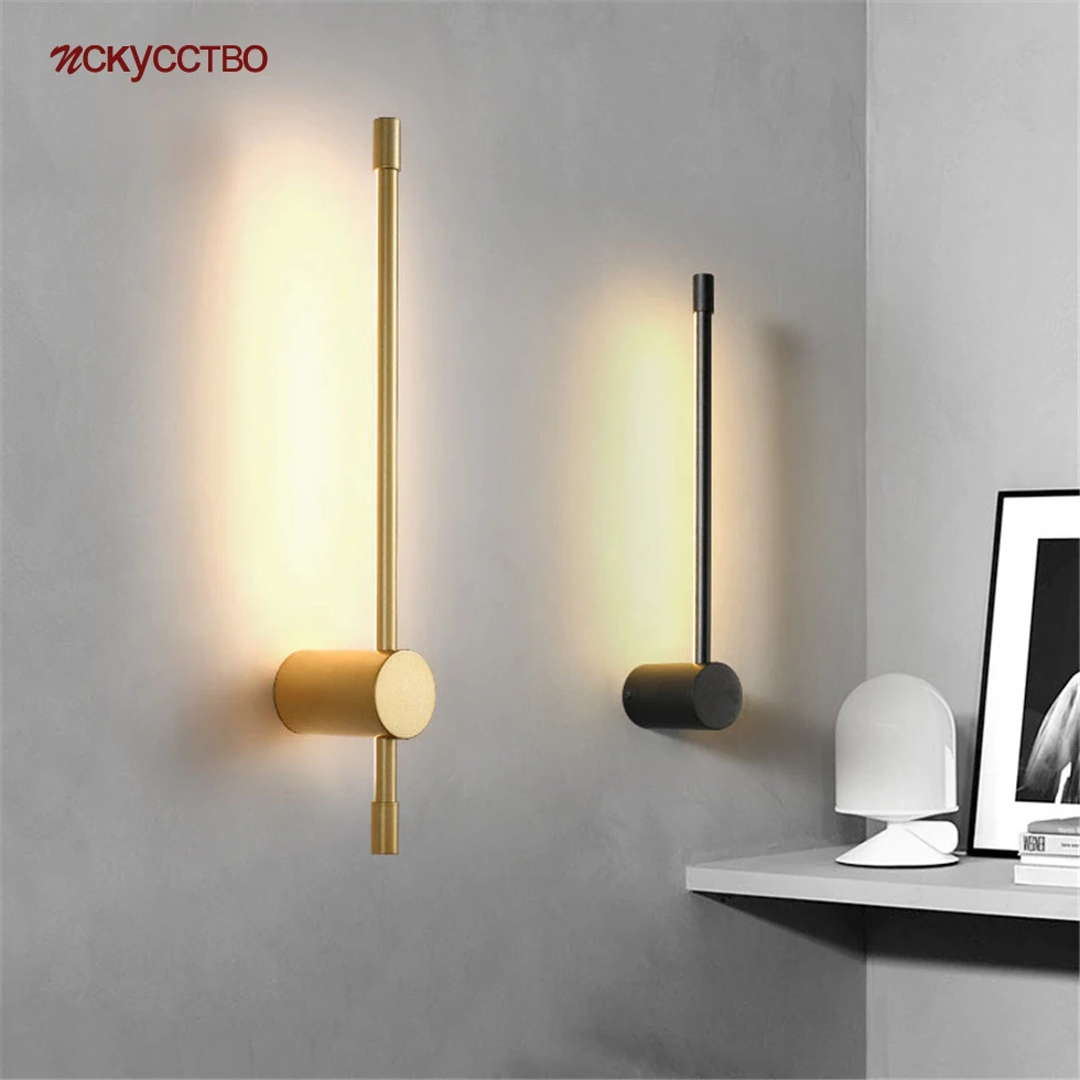 Nordic Long Pipeline Gold Black Led Wall Lamp Minimalism Living Room Tv Background Showroom Decoration Modern Corridor Light | Освещение