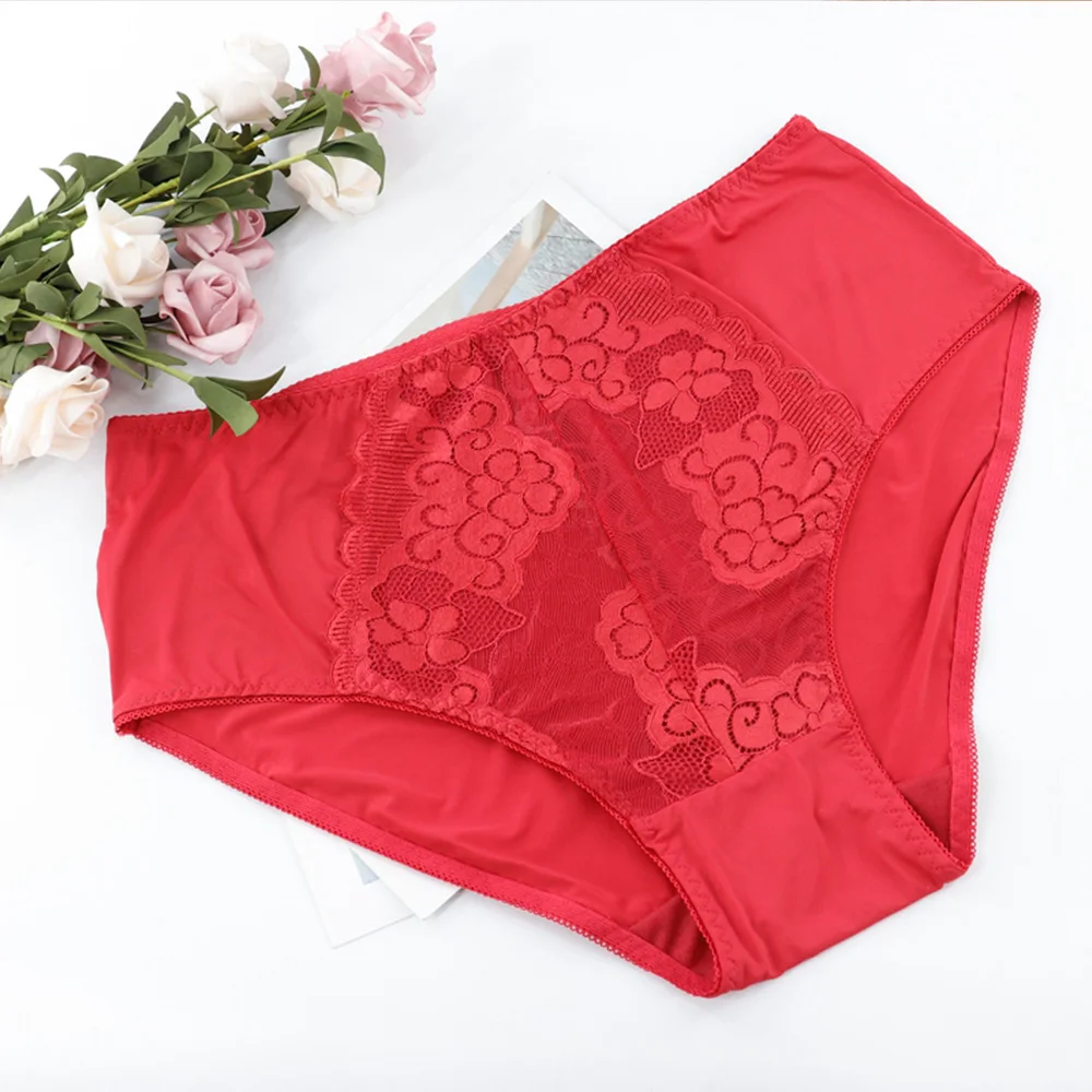 

Solid Color Lace Floral Women Panties Mid-waist Underpants Plus Size Panties 6 Colors Size L-5XL
