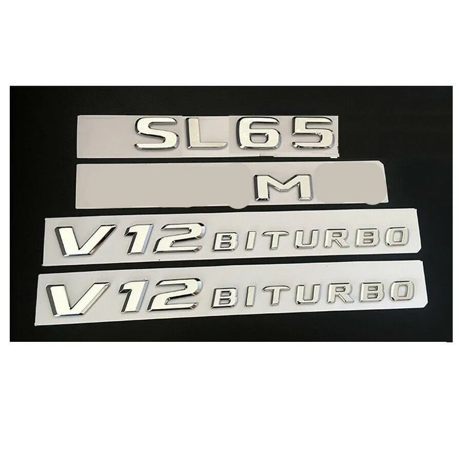 Chrome SL65 AMG V12 BITURBO Trunk Fender Badges Emblems Emblem for Mercedes Benz