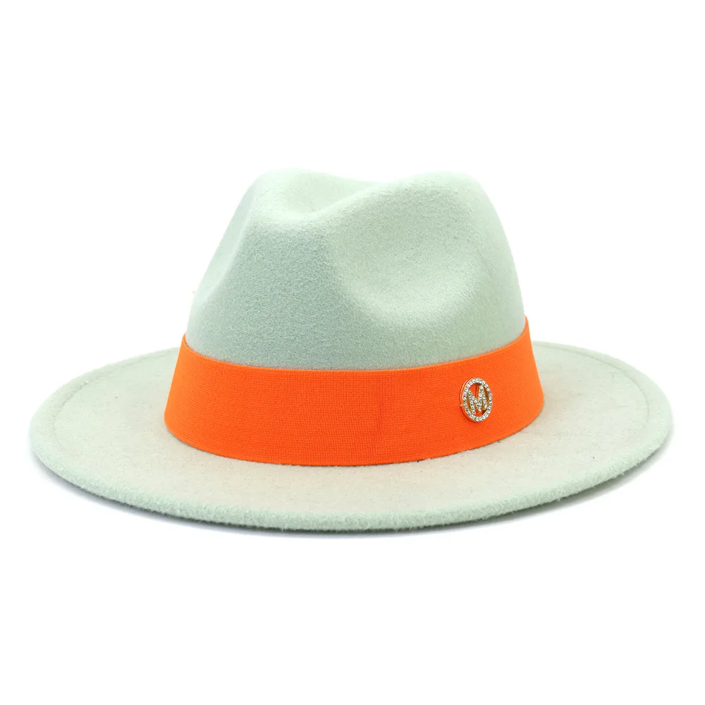 Spot Fedora new autumn and winter hat unisex orange M logo accessories Fedora felt hat jazz fashion winter hat кепка мужская cheap fedora hats Fedoras