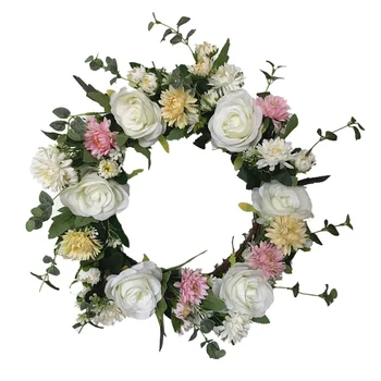 

1PC Simulated Rose Chrysanthemum Wreath Wall Hanging Decor Artificial Wreath Pendant Decorative Garland Party Supplies for Home