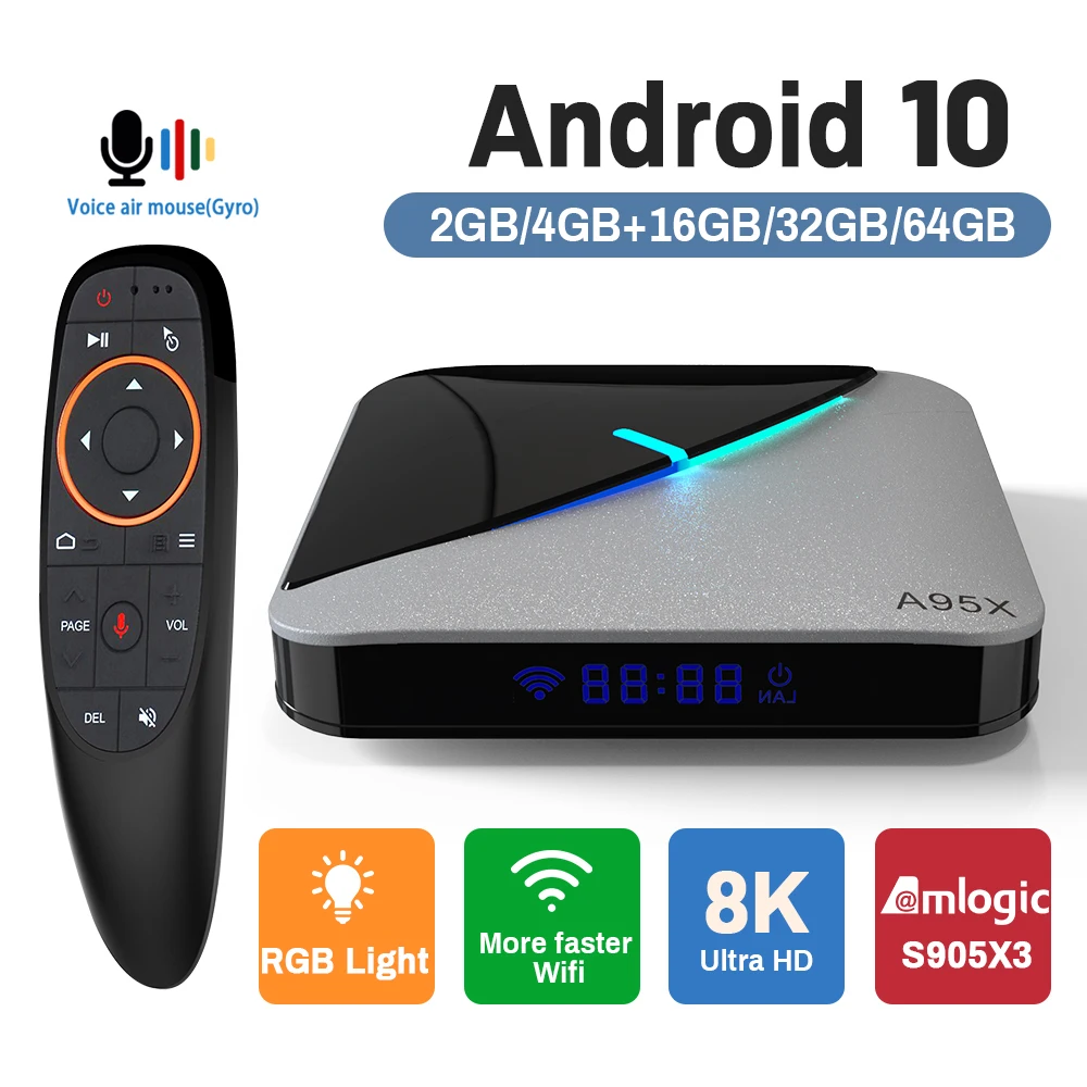 ТВ-приставка Transpeed Android 10.0 A95X F3 Air Amlogic S905X3 Google Voice Assistant Dual Wifi BT H.265 8K Youtube