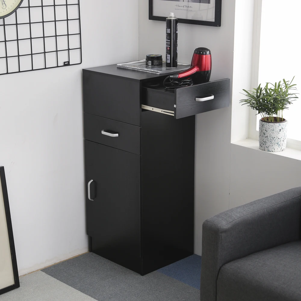 Beauty Cabinet Shelf 2 Drawers 1 Door 6 Hairdryers Black Beauty Salon Side Table