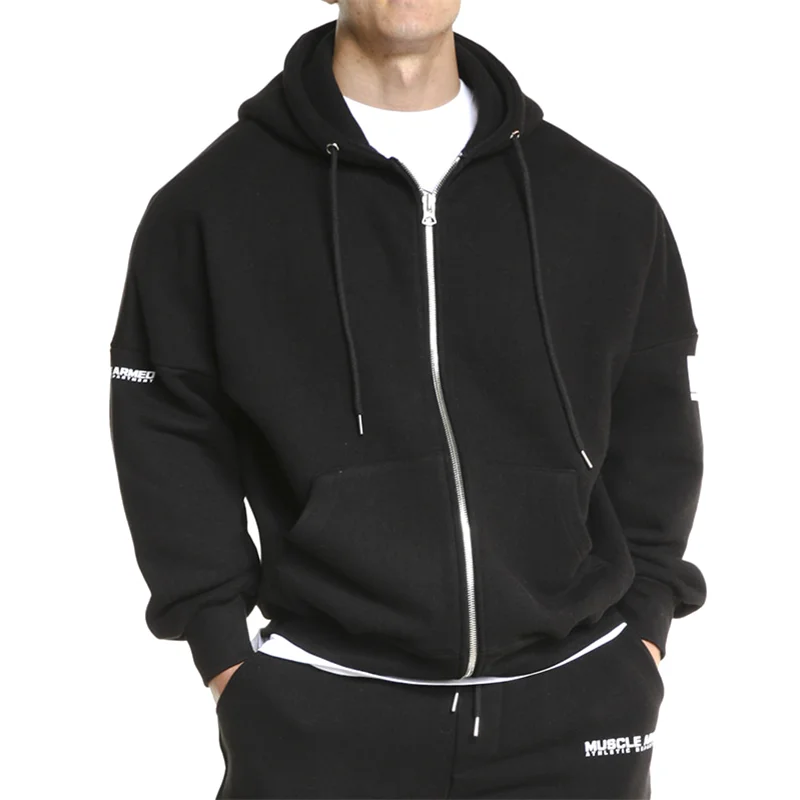 

FRMARO 2019 Fitness Men's Gyms Hooded Sweatshirt New Brand Autumn Bodybuilding Pure Color Long Sleeve Hoodies Zipper Clothes