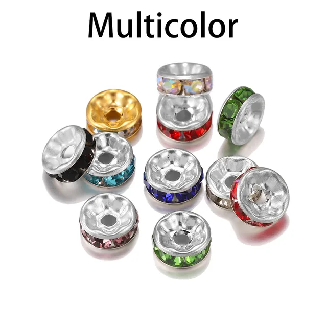 50pcs/lot 4 6 8 10mm Gold  Rhinestone Rondelles Crystal Bead Loose Spacer Beads for DIY Jewelry Making Accessories Supplie Multicolor