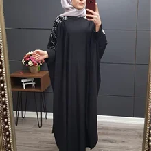Мусульманская одежда размера плюс, мусульманское платье для женщин, Дубаи, турецкий длинный халат, кимоно, с блестками, этнический стиль, с рукавом в семь точек, дикие платья
