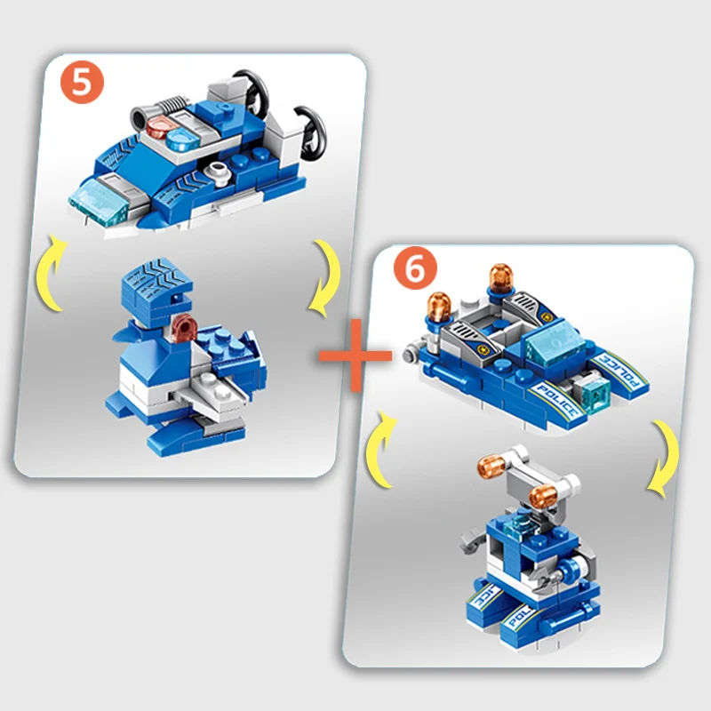 Строительные полицейские блоки штурмовой автомобиль 12в1 полицейский катер боевой самолет патруль робот самолет корабль Мини Забавный блок игрушка подарок для мальчика ребенок - Цвет: N0.5-NO.6