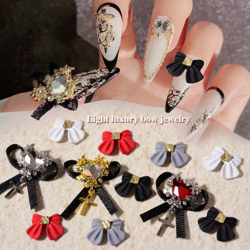 5 Pcs metal frosted DIY bow nail art decoration alloy three-dimensional  finished ribbon charm manicure accessories