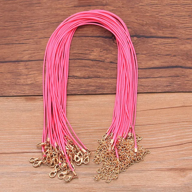 10PCS 1.5mm 16 Color Leather Cord Golden Lobster Clasp Adjustable Braided 45cm Rope For DIY Necklace Jewelry Making Findings Rose red