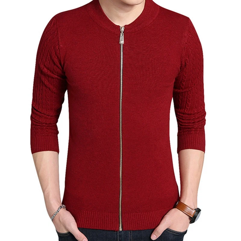 HEFLASHOR мужской кардиган на молнии с открытой передней частью свитер куртка стиль свитера Трикотаж теплый свитер кардиганы мужская одежда - Цвет: Wine Red