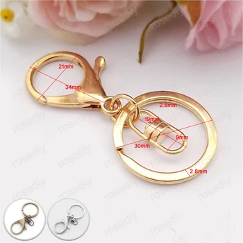 

10 pieces 30mm Round Iron Key ring with Big lobster Clasp + Rotate Connector DIY Keychains Findings Accessories (T12970)