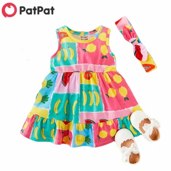 

PatPat 2020 New Summer 2-piece Baby Toddler Colorblock Fruit Print Dress with Headband Set for Baby Girl set Dress Clothes