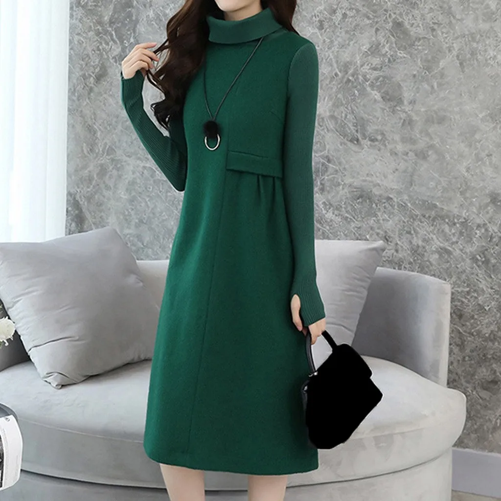 Sukienki vestidos, платье размера плюс, женское, элегантное, до колена, с карманами, с длинным рукавом, шерстяное платье, ropa mujer robe femme