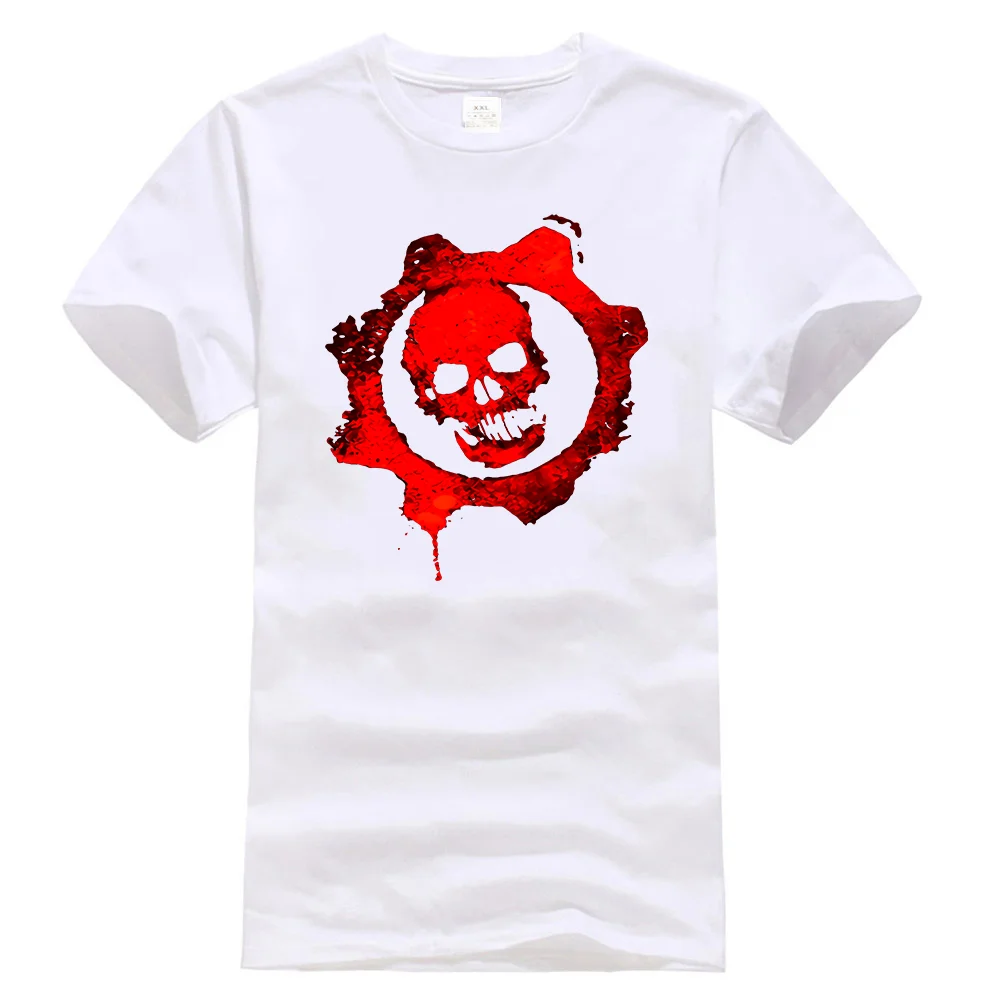 Мужская винтажная футболка с логотипом Gears Of War, цвет: красный, черный, темно-синий, короткие мужские и женские топы в стиле Харадзюку, модная Классическая футболка - Цвет: Белый