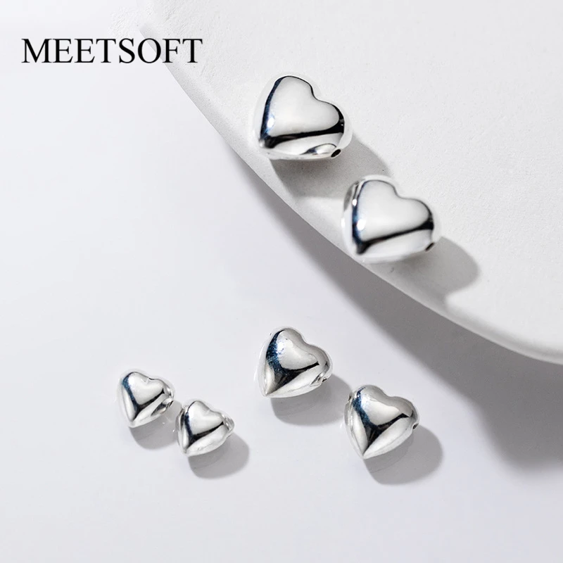 

MEETSOFT Lovely S925 Silver Bright 8MM 14MM Heart Spacer Bead Cap Charms of DIY Handmade Making Supplies Bracelet Drop Shipping
