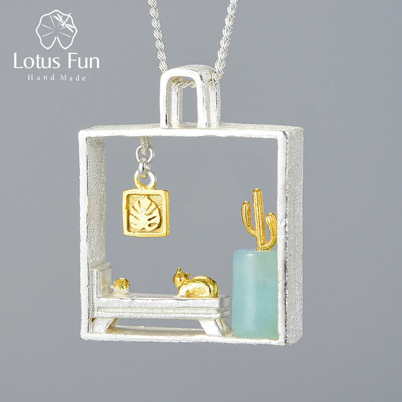 Lotus Fun ленивый кот на дому кулон без ожерелья Настоящее серебро 925 пробы подвеска
