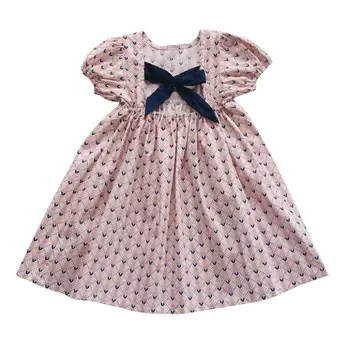 

2020 Summer Children Baby Cotton Printed Back Hollow Out Bow Dresses , Girls Princess Cute Clothes 6 Pieces/lot Wholesale