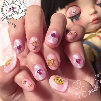 

24pcs/set Ins Sweet Girl Manicure Decorations Star Paillette Crystal Detachable press on nails Pre Design false nails with glue