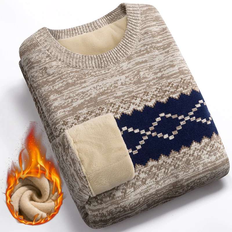 Winter Sweater For Men Plus Velvet 2021 New Fashion Thick Keep Warm Student Male Knitted Pullover Sweater Teenage Boys M60