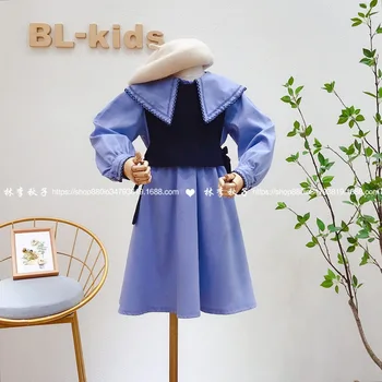 

Children's clothing 2020 autumn new style Western-style girls vest with doll collar long-sleeved dress two-piece suit trend