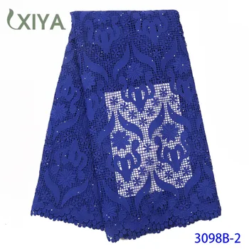 

African Guipure Lace Fabric with Stones High Quaity Water Solable Lace Royal Blue Cord Lace Fabric for Sewing Clothes APW3098B