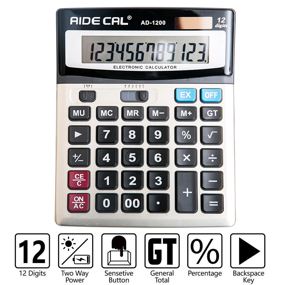 12 Digits Standard Office ,Solar, AA Battery Electronic Calculator Large, 1-Pack 12 Digits Standard Office ,Solar, AA Battery Electronic Calculator Large, 1-Pack