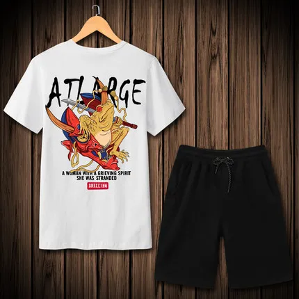 tshirt and shorts Китайский стиль 3d мультфильм рисунок принт короткий рукав Футболка лето качественный хлопок мода бутик Футболка мужская S-6XL - Цвет: tshirt and shorts