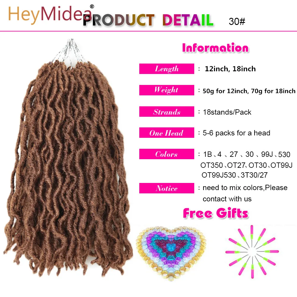 Wavy Gypsy Locs Ombre Crochet Hair 12-18" Goddess Locs Faux African Synthetic Braiding Hair Extensions for Women HeyMide