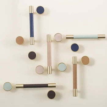 

Handmade leather+ brass Handles Drawer Cabinet Knobs Kitchen Door Handle Cupboard Wardrobe Pull Handles Furniture Hardware