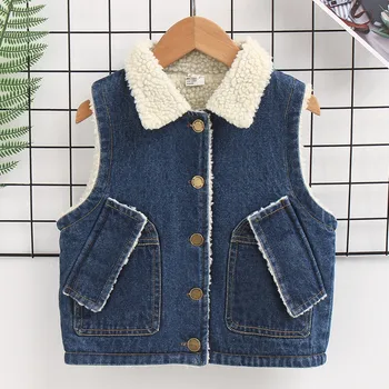 

2 3 4 5 6 Years Toddler Baby Waistcoat Autumn Winter Thicken Fashion Letter Lambswool Vest For Boys Casual Girls Denim Jackets