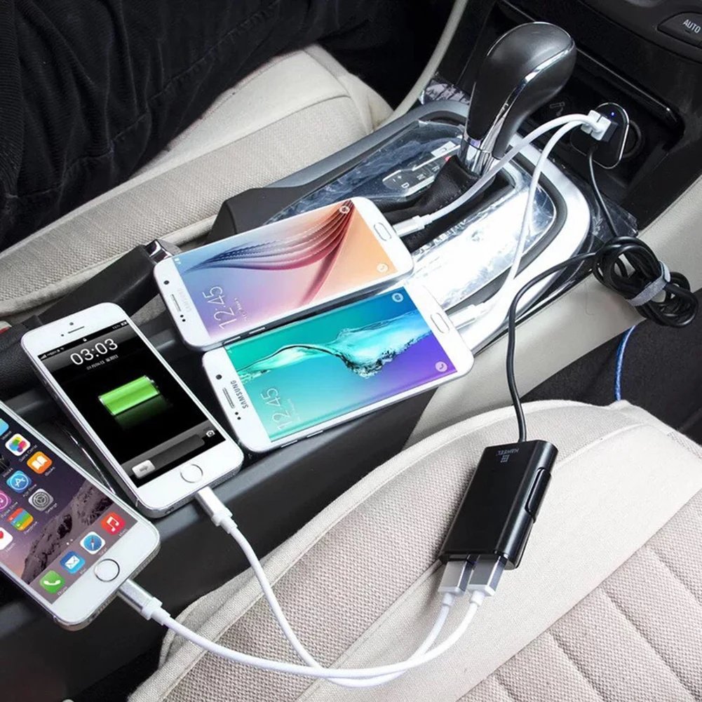 

Car Charger Adapter Cigarette Lighter Splitter 4 Ports USB Charging Compatible Front Back Seat Compatible for iPhone Samsung