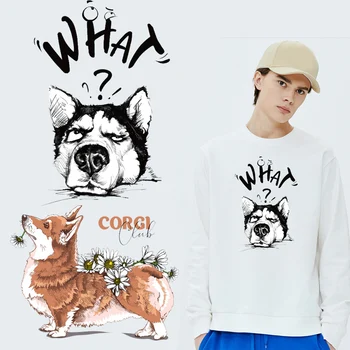 

DIY Cartoon Husky dog Patches Cute Corgi Iron On Transfers For Clothes Animal Stickers For T-shirt Stripe Patch Applique Badge