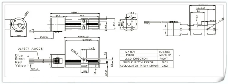 5-9 v 200-600ma pequeno 2-phase 4-wire deslizante