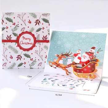 

2pcs Santa Sleigh Popup Christmas Card Handmade 3D Popup Greeting Cards for Christmas Holiday Gift 66CY