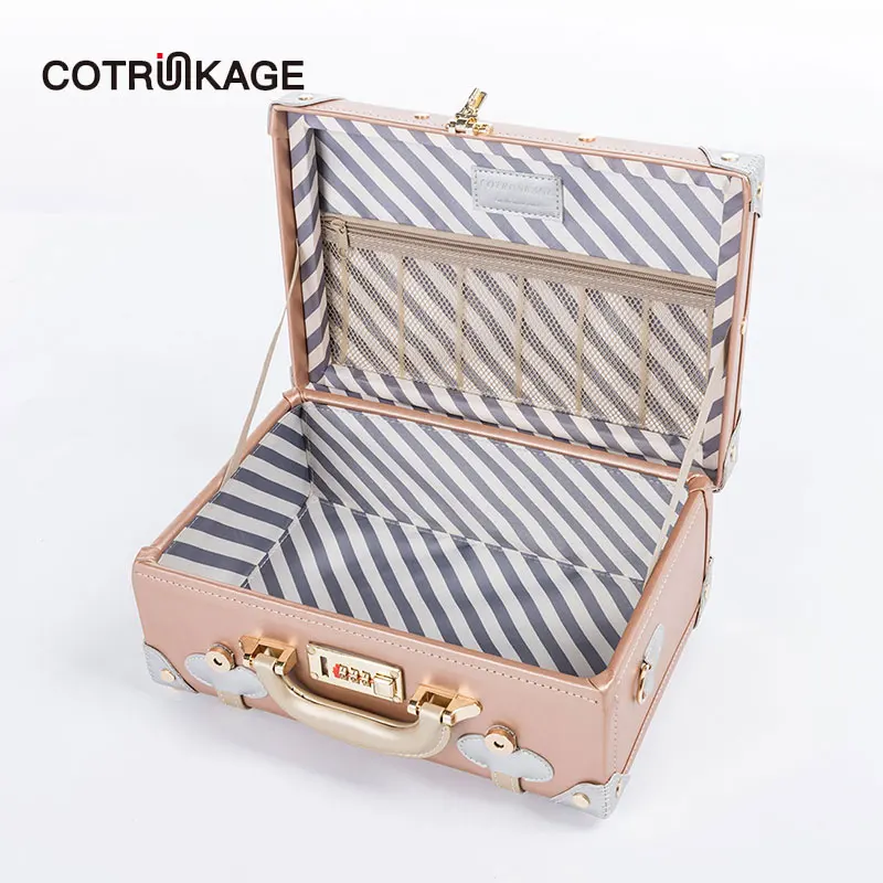 COTRUNKAGE, розовое золото, 13 дюймов, женская сумка из искусственной кожи, переноска чемодана, косметичка для девочек, декоративная коробка с ремнями