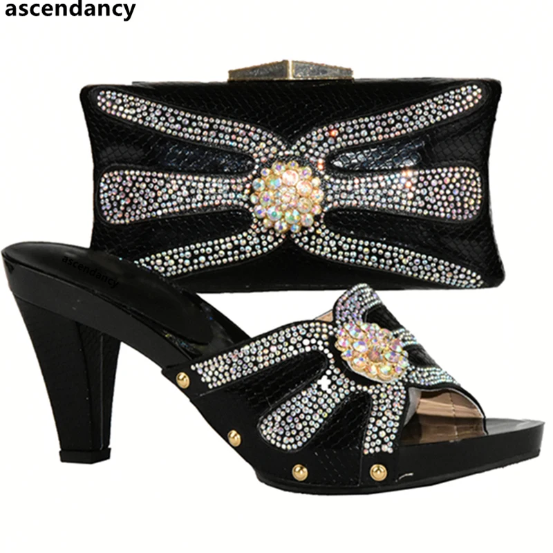

New Arrival Black Color Ladies Shoes with Matching Bags Set Sales In Women Matching Shoes and Bag Set Women Bags and Shoe Set