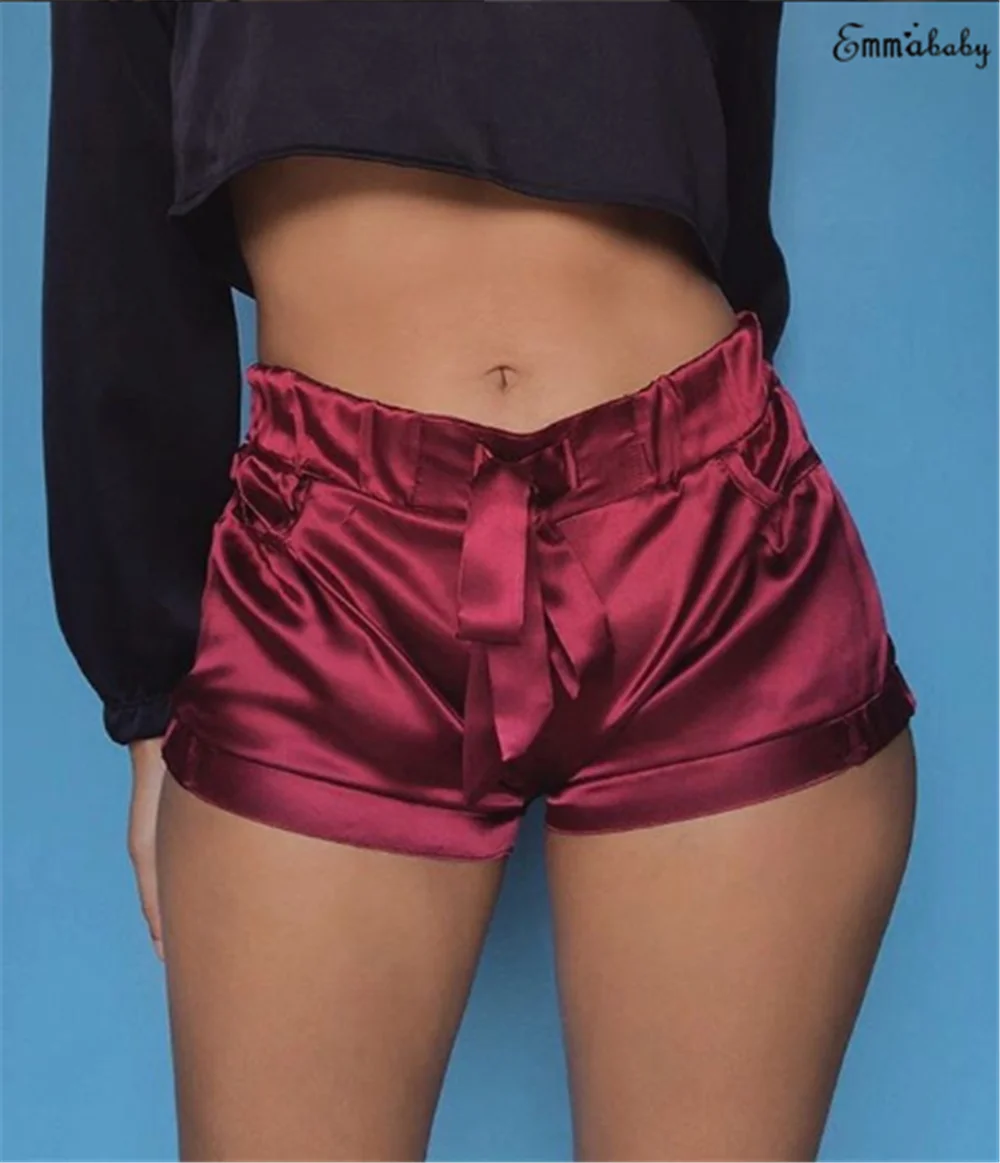 Soft Pink Silk Satin Shorts Women Sexy High Waist Bodycon Flannel Short Pants Pantalones Mujer Fitness Sleep Wear