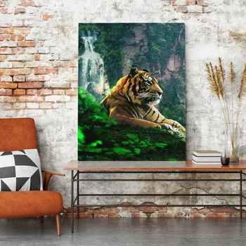 

HD Prints Canvas Wall Art Tiger Painting Modular Picture Jungle Home Decoration Waterfall Poster Animal Living Room No Framework