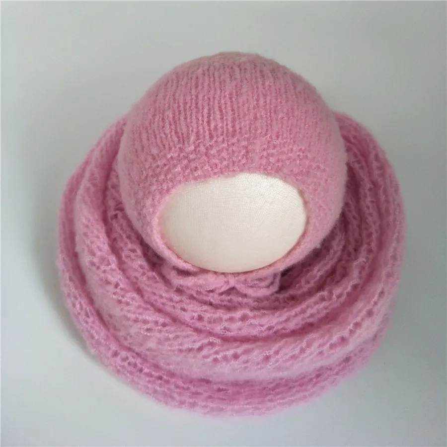 Эластичный вязаный 40X80 см для новорожденных, мохер, обертывающийся головной убор, комплект детской фотосъемки, пеленка, костюм для новорожденных, реквизит для фотосессии - Цвет: rose
