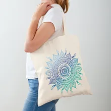 

Women Shopper Tote Bag Funny Blue Gradient Mandala Printed Harajuku foldable shopping Canvas Tote Bag Women's shoulder handbag