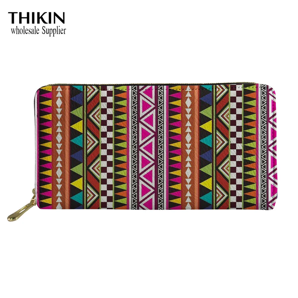 as picture THIKIN Boho стильные длинные кошельки, женский держатель для карт и монет, карман для телефона, лотос, на молнии, вокруг кошелька, сумочка, клатч, кошелек на заказ - Цвет: as picture