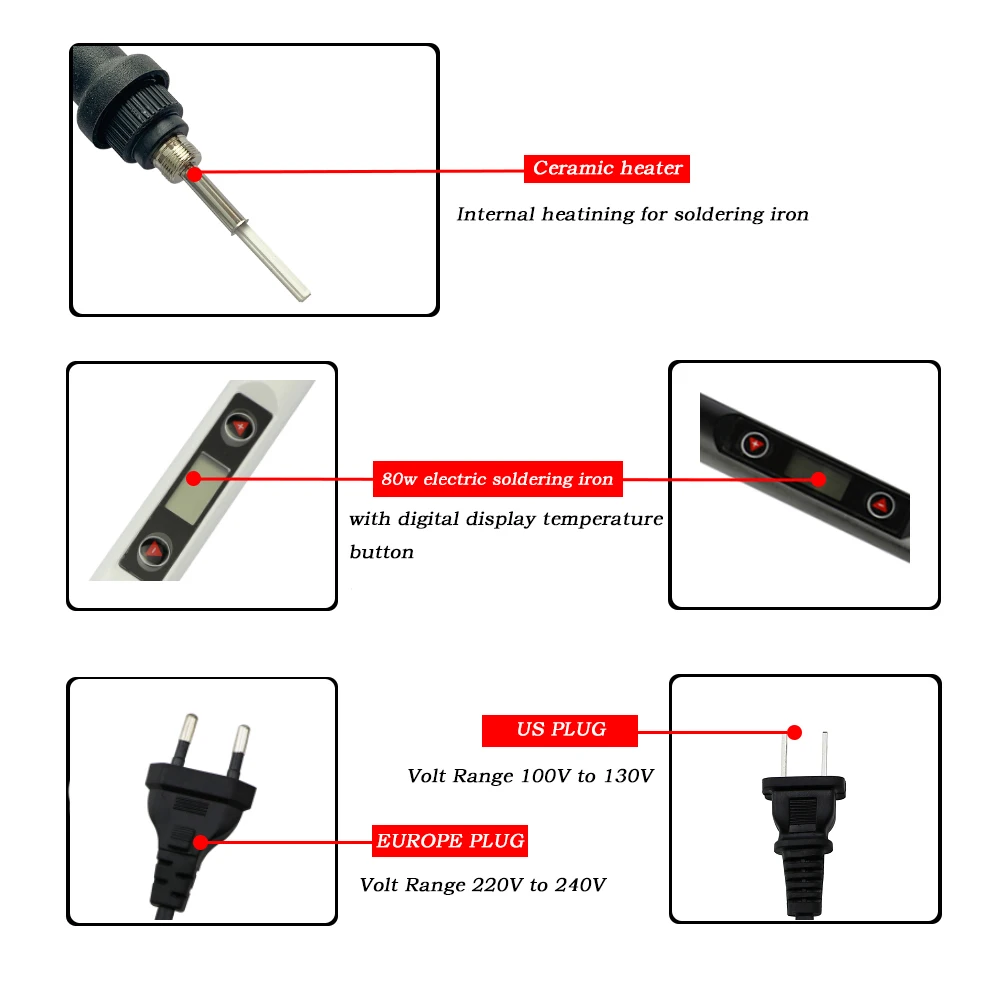 80W Soldering Iron LCD Digital Display Temperature Adjustable 220V EU Electric Solder Iron Set Welding Rework Station Repair Kit gas welding machine