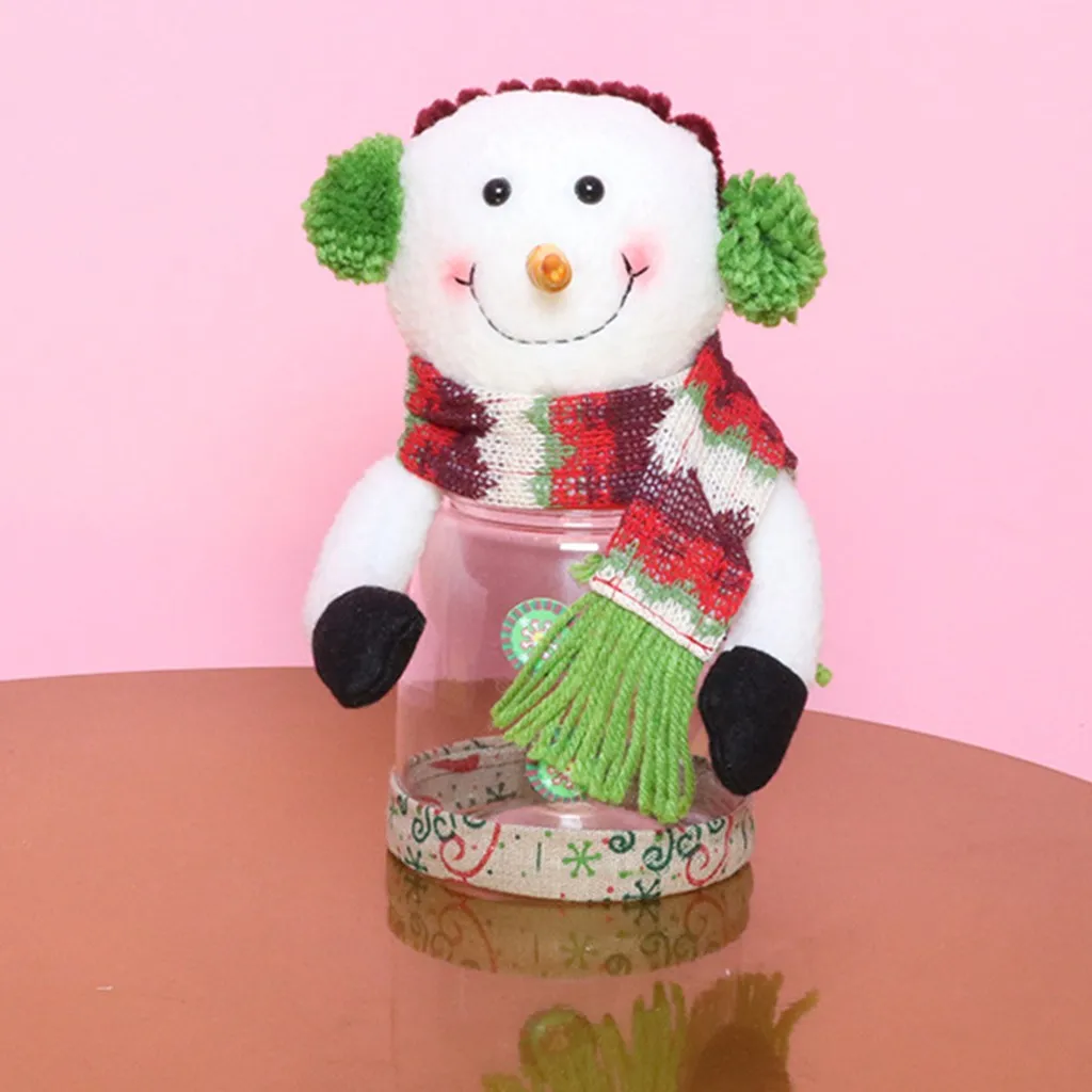 Cute Christmas Candy Storage Can Decor For Home Gift Biscuits Food Storage Jar Snowman Candy Gift Bags#ES