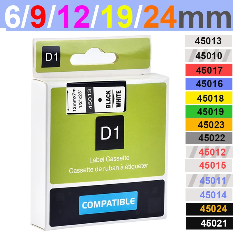 Совместимый с dymo D1 12 мм ленты 45010 45013 40910 40913 43613 43610 кассета лент для Dymo label manager LM 160 280